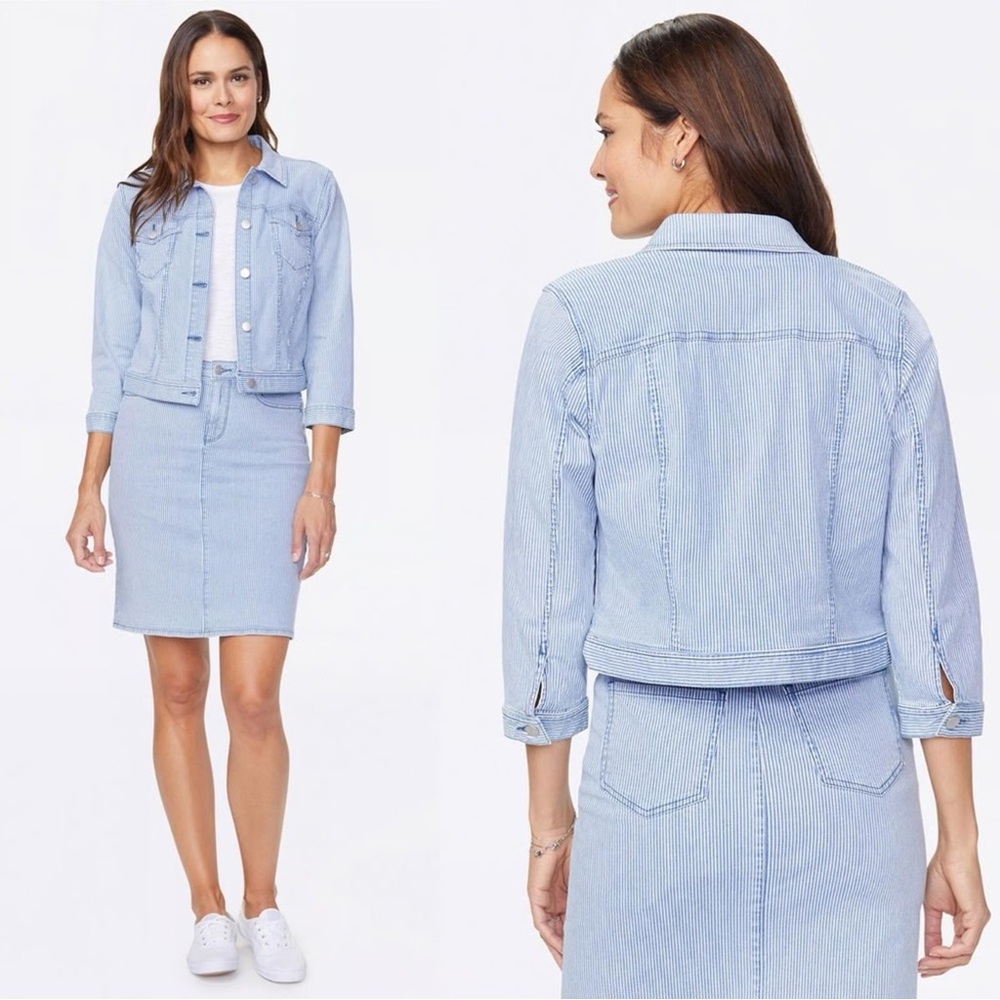 NYDJ Slim Trucker Jacket Trella Railroad striped 3/4 Length Sleeves Size 0X NWT